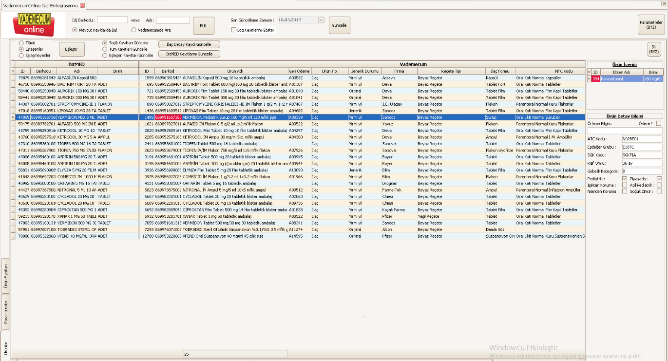 vademecum entegrasyon ekran görüntüsü